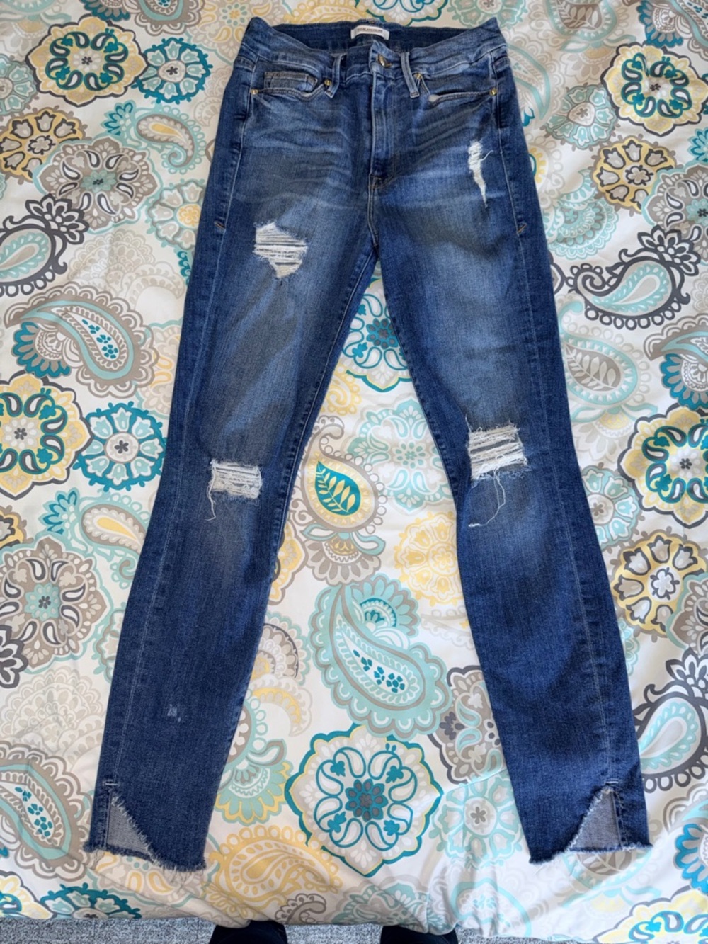 Good American Good Waist Dark Blue Distressed Skinny Jeans